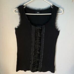 Tuxedo Eyelash Fringe Jersey Tank Top. Small. Goth